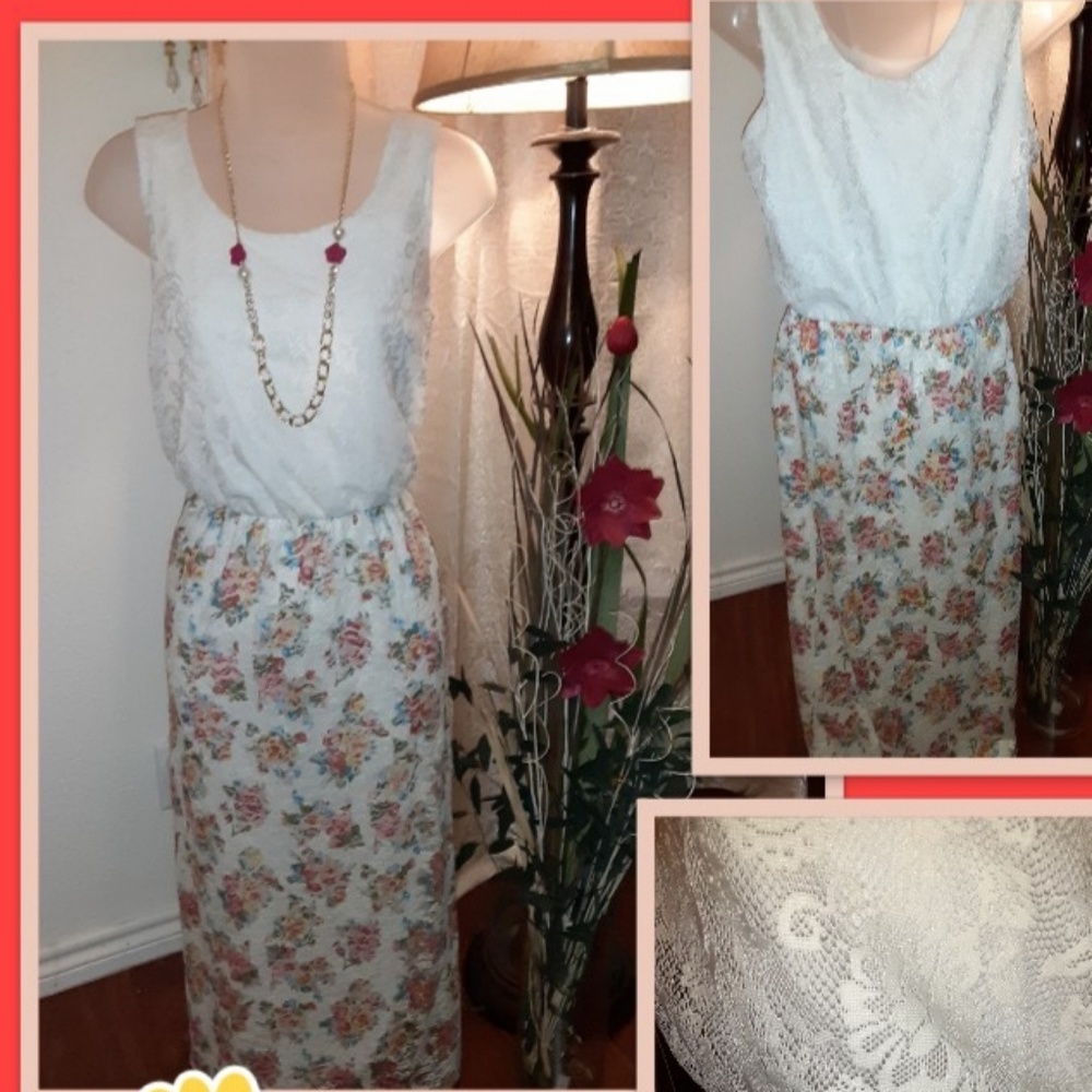 Candalite Peach/White Floral Dress Sz Small